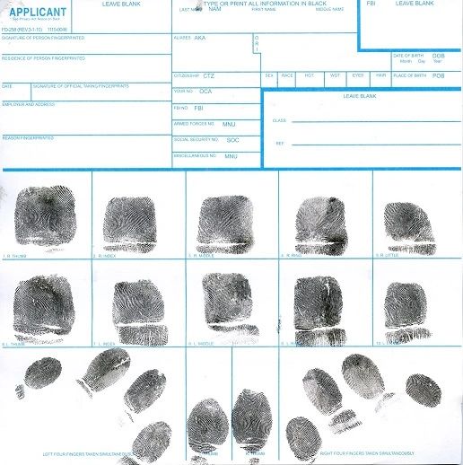 Traditional (Law Enforcement) Fingerprint Card/ Ink FD 258 (For Out
